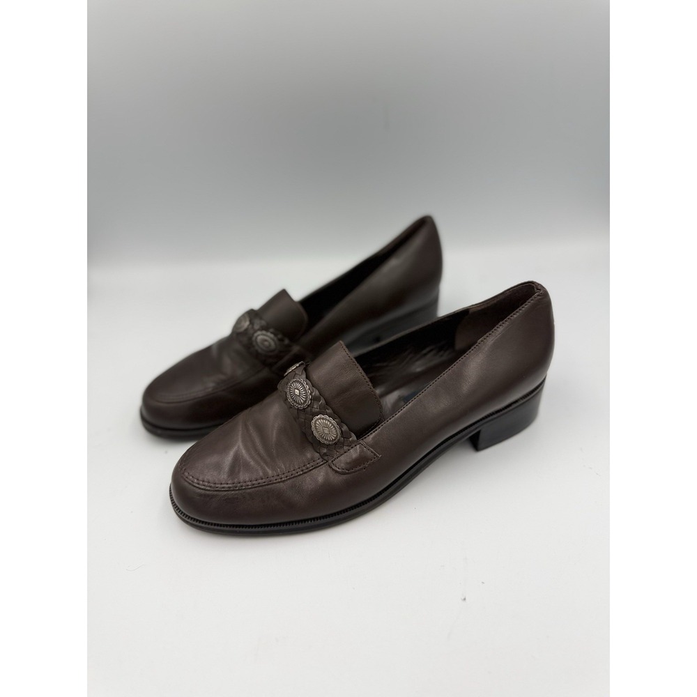 Vintage Cappagallo Heel Loafers Women's Size 8M Brown Leather Woven Round Toe